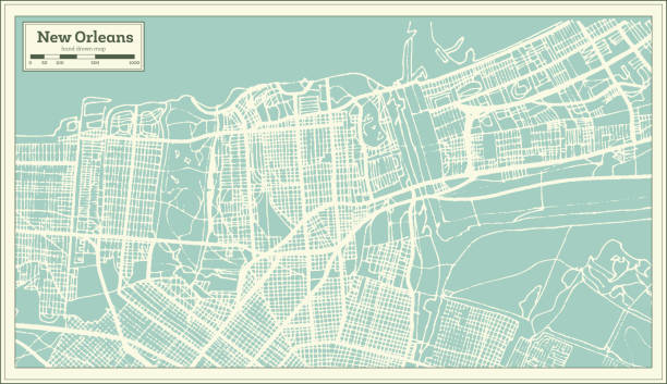 New Orleans Louisiana USA City Map in Retro Style. Outline Map. Vector Illustration.