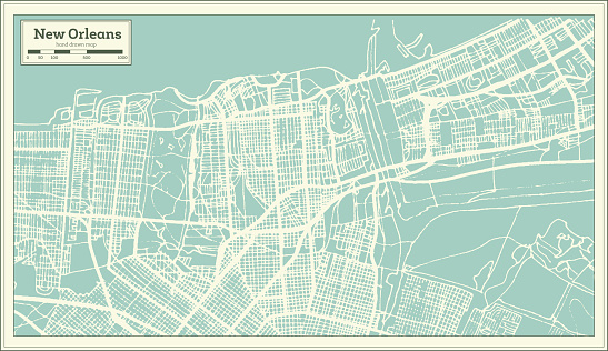 New Orleans Louisiana USA City Map in Retro Style. Outline Map. Vector Illustration.