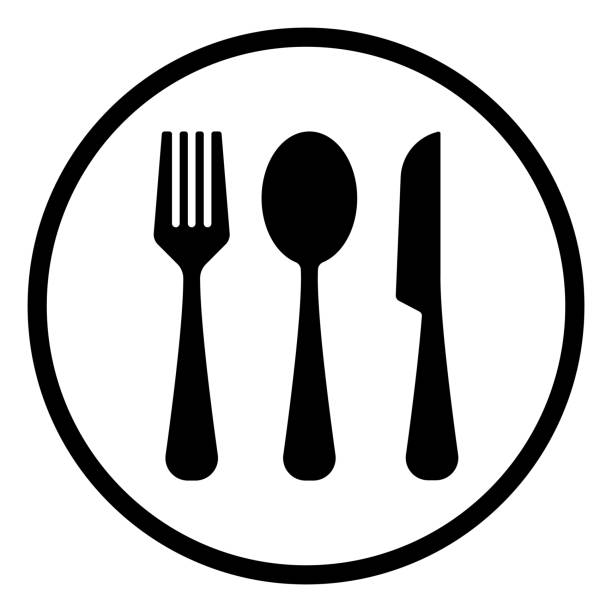 illustrazioni stock, clip art, cartoni animati e icone di tendenza di forchetta, cucchiaio e icona coltello, vettore contorno - table knife silverware black fork
