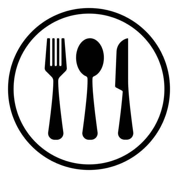 ilustrações de stock, clip art, desenhos animados e ícones de fork,spoon, and knife icon, outline vector - table knife silverware black fork