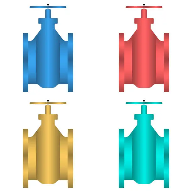 Vector illustration of Vector image of water valves of different colors - blue, yellow, red, birch against a white background