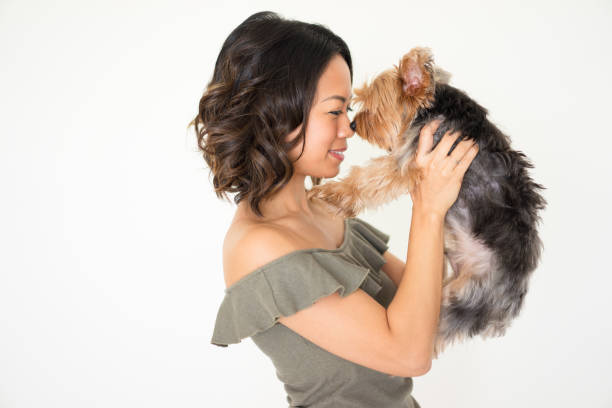 istock Smiling Woman and Yorkshire Terrier Touching Noses 923578454