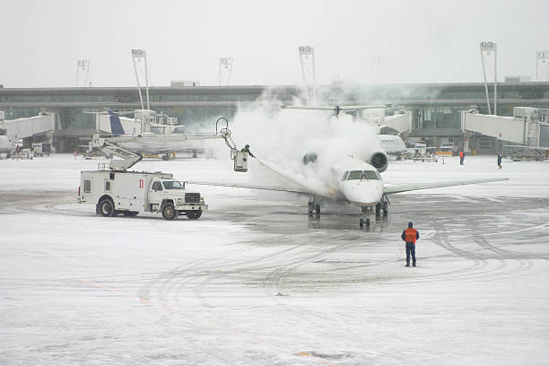 Deiced plane stock photo