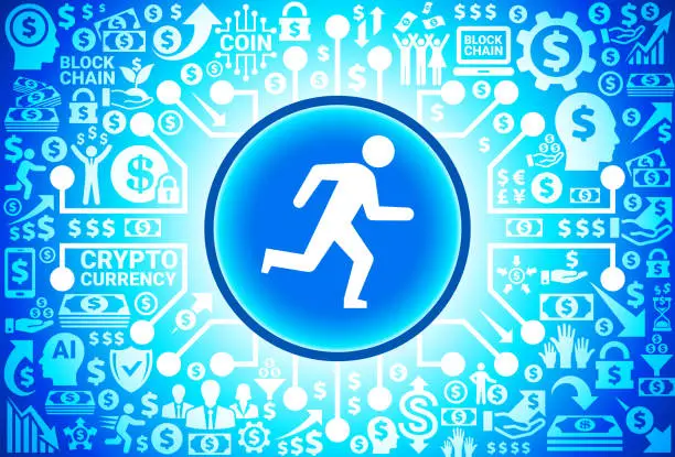 Vector illustration of Running  Icon on Money and Cryptocurrency Background
