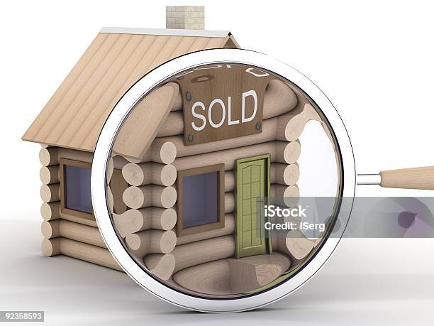 Wooden Small House And Magnifier 3d Image Stock Photo - Download Image Now - Accessibility, Apartment, Brick