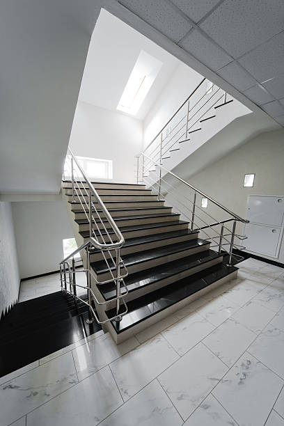 istock staircase with a steel handrail 92358623