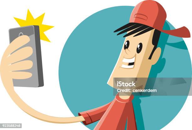 Selfie Stock Illustration - Download Image Now - Cartoon, Selfie, Teenager