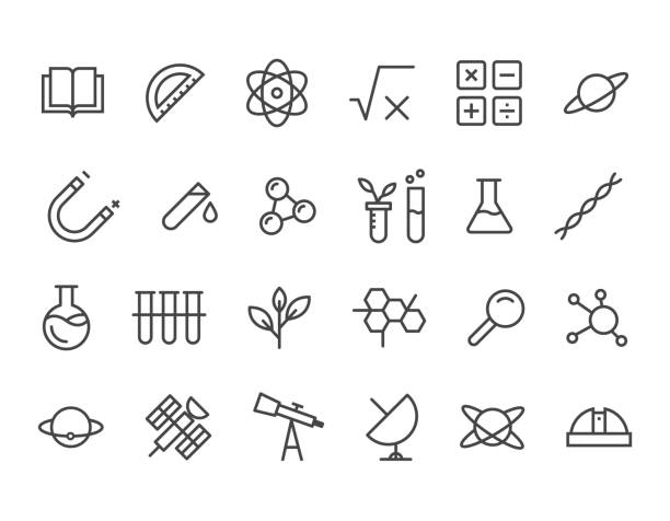 Simple Set of Science Related Vector Line Icons. Contains such Icons as Biology, Astronomy, Science Test, Lab and more. Editable Stroke. 48x48 Pixel Perfect. eps 10 science stock illustrations