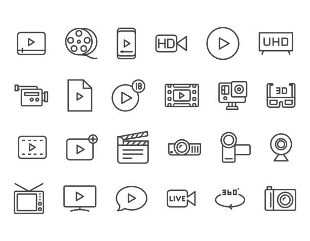 Set of Video Related Vector Line Icons. Contains such Icons as Video Tape, Presentation, Streaming. Editable Stroke. 48x48 Pixel Perfect eps 10 youtube stock illustrations