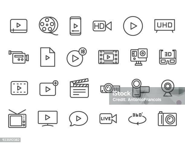 Set Of Video Related Vector Line Icons Contains Such Icons As Video Tape Presentation Streaming Editable Stroke 48x48 Pixel Perfect Stock Illustration - Download Image Now