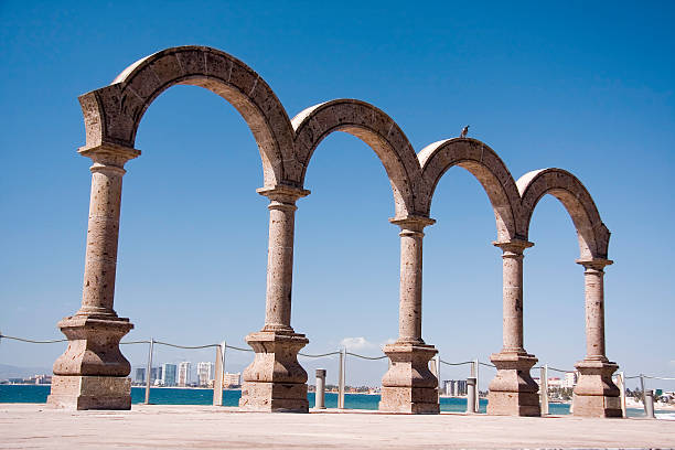 Columns and arches at Puerto Vallarta under a blue sky