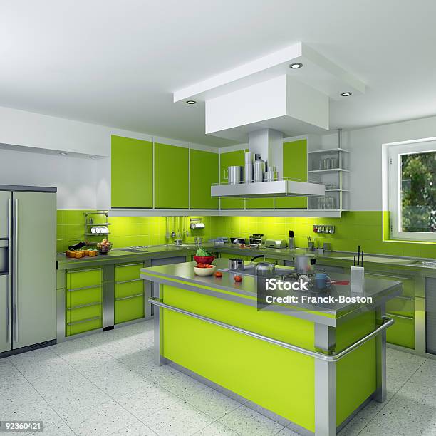 Modern Green Kitchen Stock Photo - Download Image Now - Domestic Kitchen, Modern, Color Image