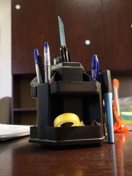 istock DRIVER OF SHEARS, STRIPS, PENCILS on the office table 923605558