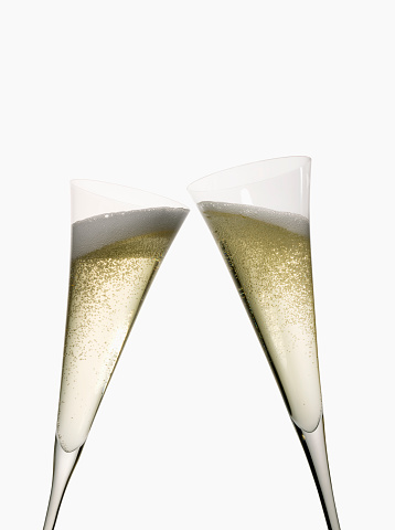 Christmas background, glasses with champagne on a black background. New year concept, idea, texture for design