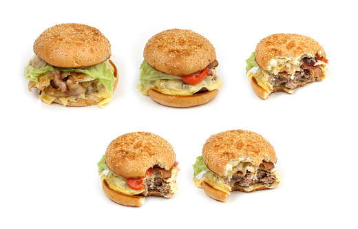 Series of hamburger being eaten