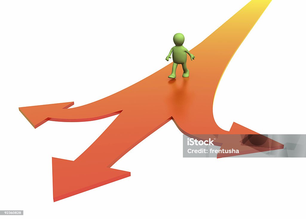 3d person, going to a fork of three roads  Arrow Symbol Stock Photo