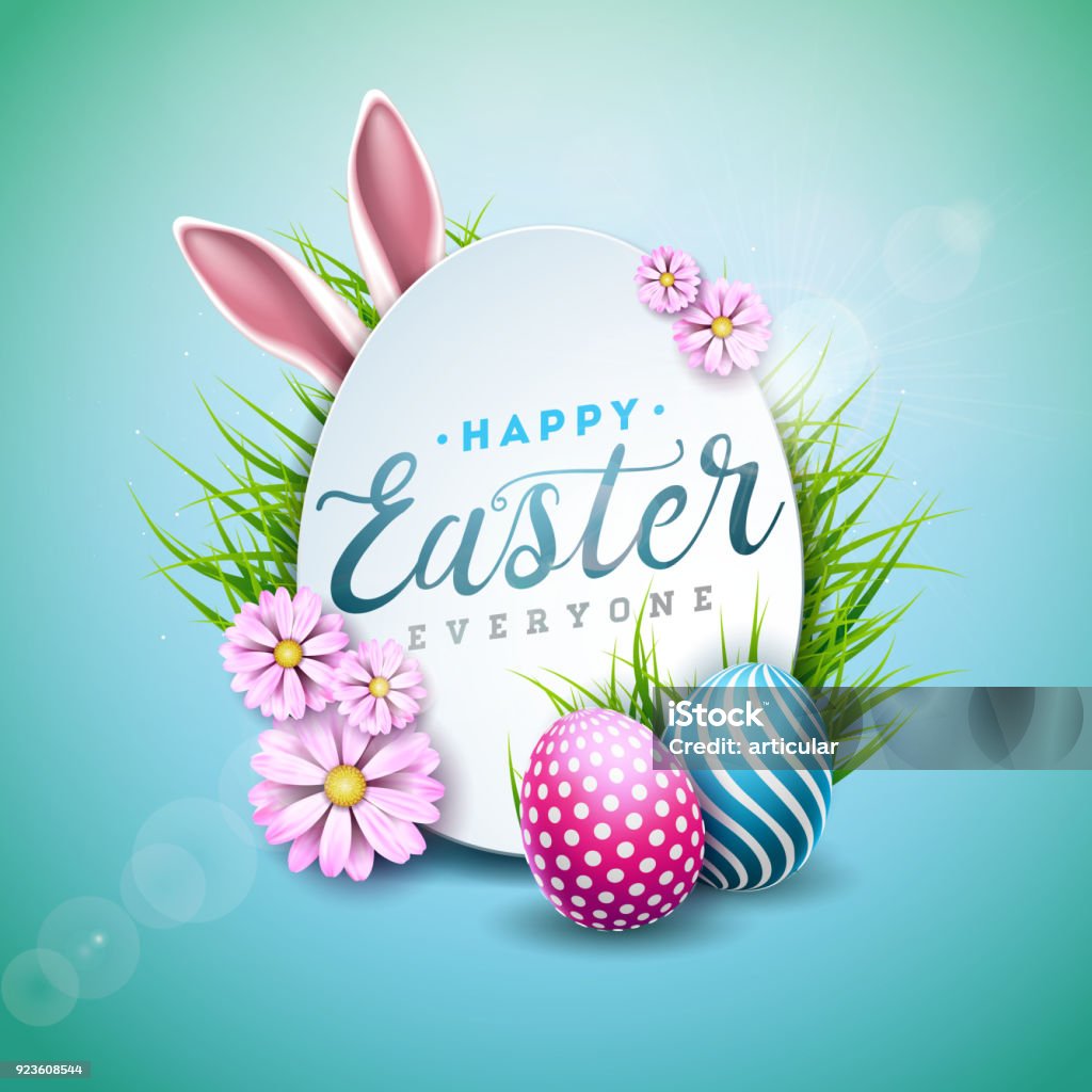 Vector Illustration Of Happy Easter Holiday With Painted Egg ...