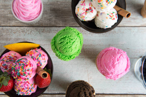 istock Various flavor ice cream bowl top view 923608912