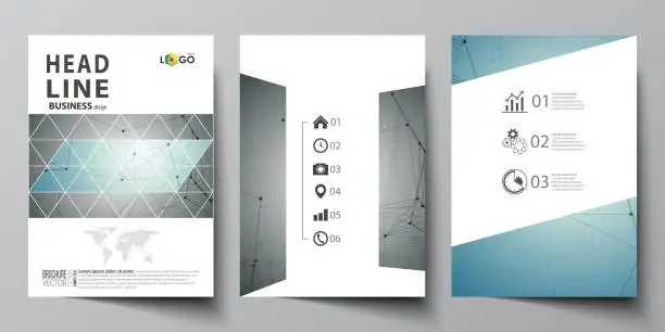 Vector illustration of Business templates for brochure, magazine, flyer, booklet, report. Cover design template, vector layout in A4 size. Geometric background. Molecular structure. Scientific, medical, technology concept