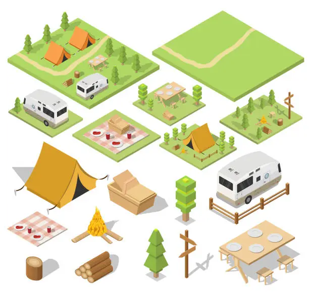 Vector illustration of Isometric camping and hiking illustration picnic vector