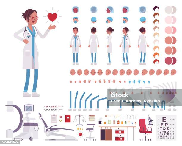 Female Doctor In White Clinic Uniform Character Creation Set Stock Illustration - Download Image Now