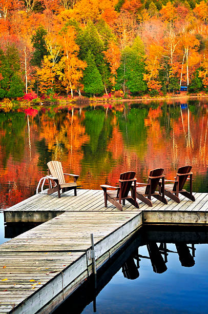 istock Wooden dock on autumn lake 92361659
