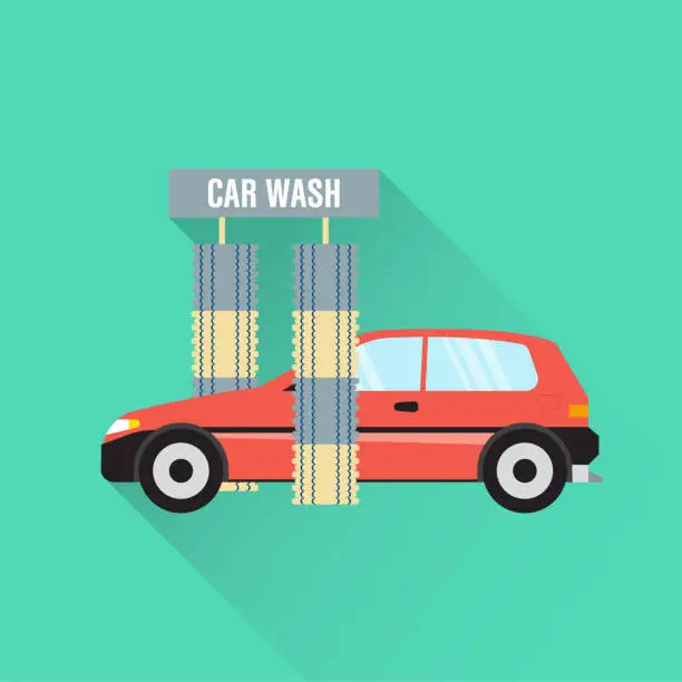 Vector illustration of Car Wash Flat Icon