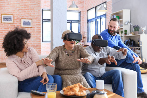 istock Mixed race family playing with VR 923618194