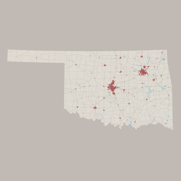 ilustraciones, imágenes clip art, dibujos animados e iconos de stock de oklahoma mapa de carreteras de estado de estados unidos - oklahoma tulsa map cartography