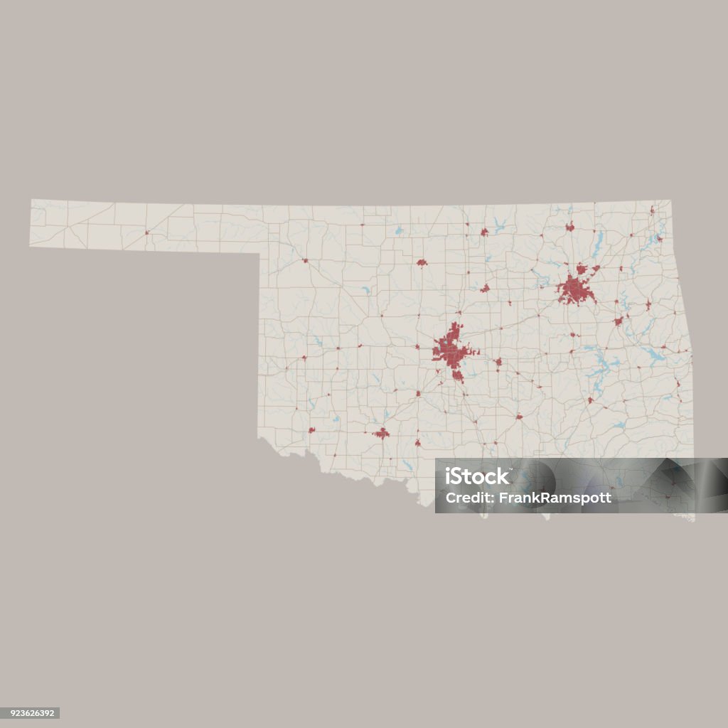 Oklahoma US State Road Map Vector Illustration of a Road Map of Oklahoma State, USA.
All source data is in the public domain.
U.S. Geological Survey, US Topo
Used Layers:
USGS The National Map: National Hydrography Dataset (NHD)
USGS The National Map: National Transportation Dataset (NTD) Map stock vector