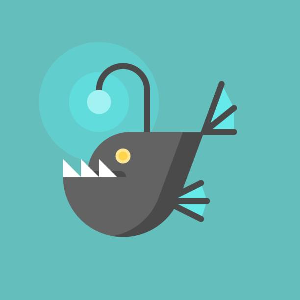 illustrazioni stock, clip art, cartoni animati e icone di tendenza di icona del pesce pescatore, design piatto, concetto di trappola - anglerfish