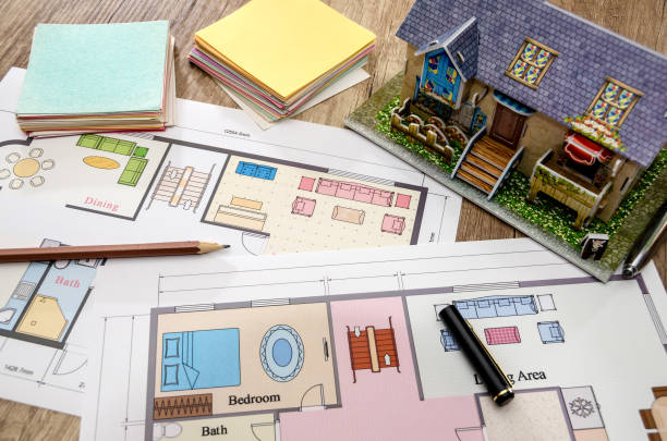 istock architectural drawing, layout of the house on the table 923633796