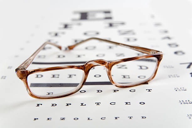 istock Eye glasses sittinng right side up over chart 92363640