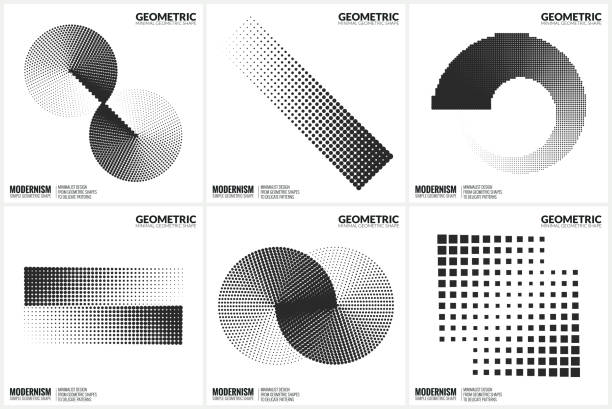 Universal Halftone Geometric Shapes For Design Set 6 Universal Halftone Geometric Shapes For Design Black And White Color dj logo stock illustrations