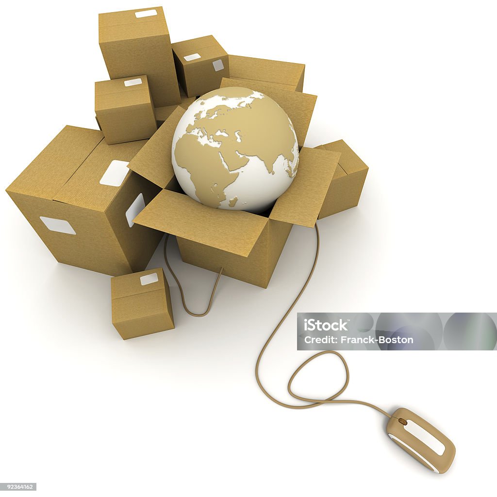 Worldwide online logistics  Box - Container Stock Photo