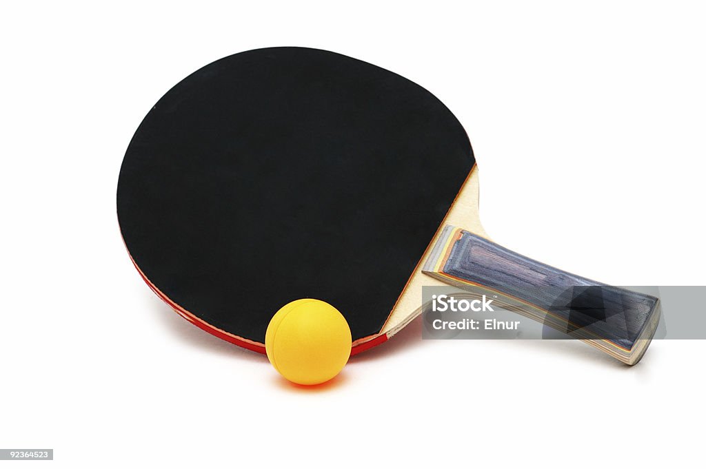 Tennis racket and ball isolated on white  Close-up Stock Photo