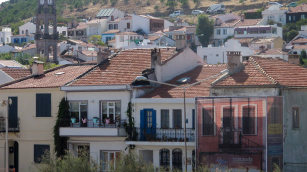 Lots of Building in no Order Crooked Urbanization in Bozcaada Canakkale Turkey stock photo