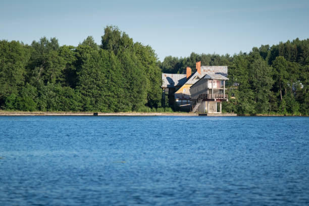 istock Modern Building near by Water Lake in Trakai Lithuania 2015 923648866
