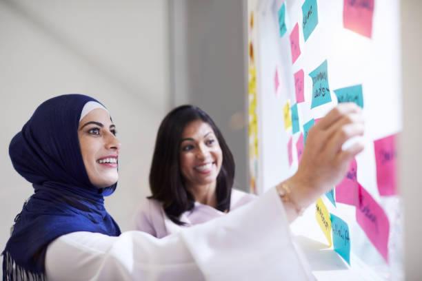 istock Business women brainstorming with sticky notes 923652452