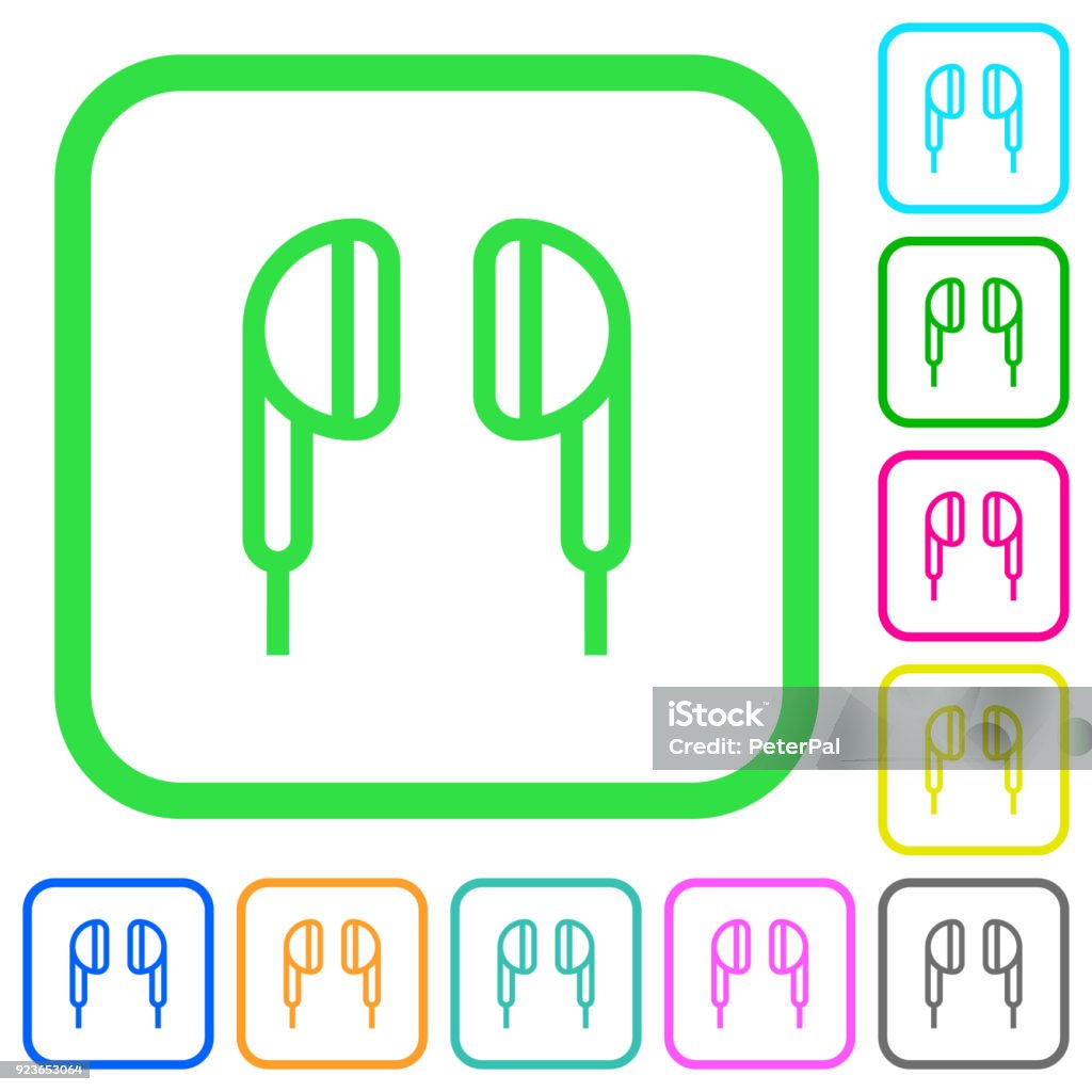 Earphone vivid colored flat icons Earphone vivid colored flat icons in curved borders on white background Amplifier stock vector