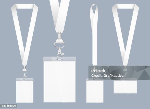 Lanyard Design Realistic Illustration Identification Card With Ribbon Metal Closure And Card With Plastic Accreditation For Events Meetings Fairs Congresses And Companies Stock Illustration - Download Image Now