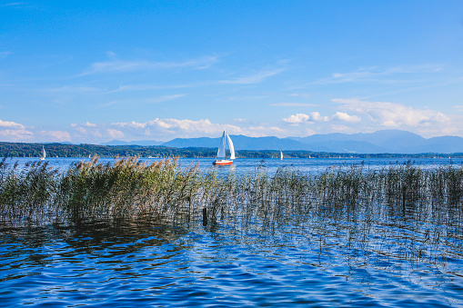 Sailing on Lake Starnberger See, Upper-Bavaria, Germany