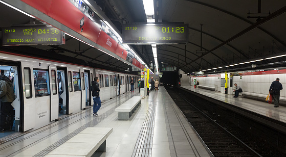 BARCELONA, SPAIN - NOVEMBER 28, 2015:  Interior of metro station Glories  in Barcelona, Spain.