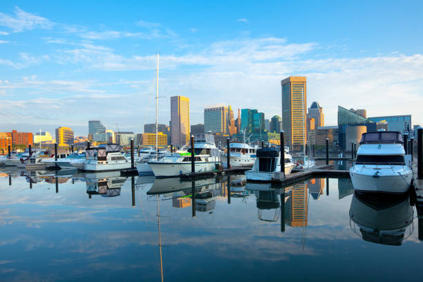 istock Downtown city skyline, Inner Harbor and marina in Baltimore 923671628
