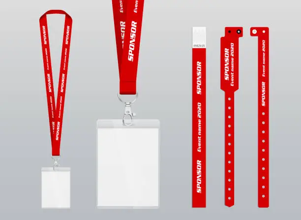 Vector illustration of Vector illustration of lanyard and bracelets for identification and access to events. Security and control elements.