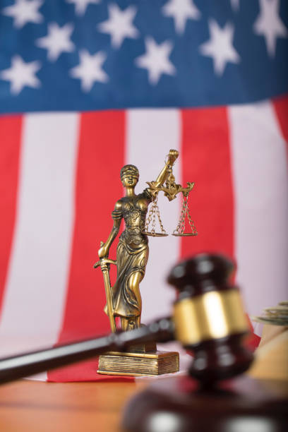 istock Judge's gavel in front of American flag 923677504