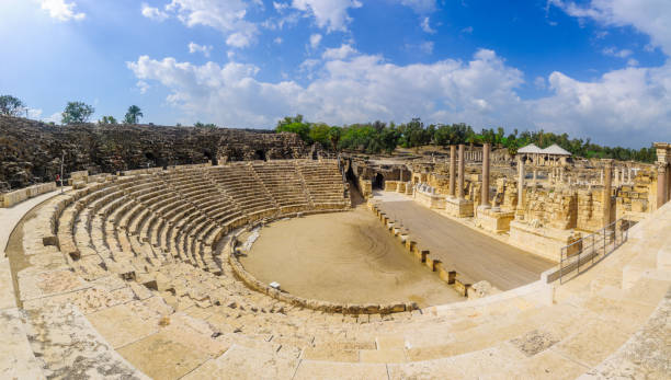 Roman theater in the ancient city of Bet Shean stock photo