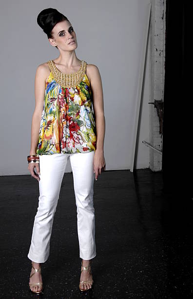 Middle aged woman posing in trendy style