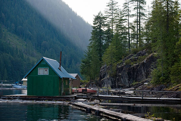 Float cabin at the lake stock photo