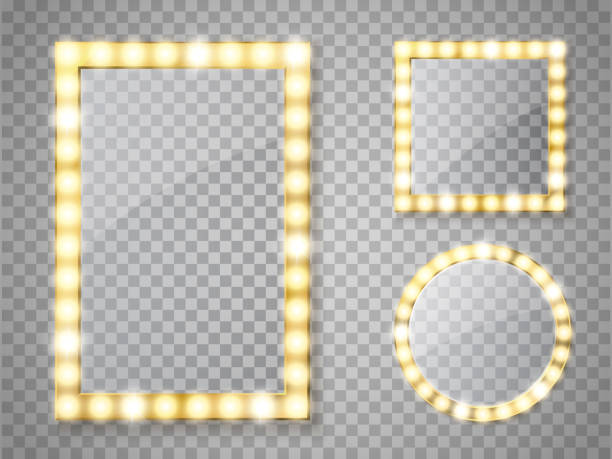 Makeup mirror isolated with lights. Vector square and round frames Makeup mirror isolated with gold lights. Vector square and round frames illustration mirror object borders stock illustrations